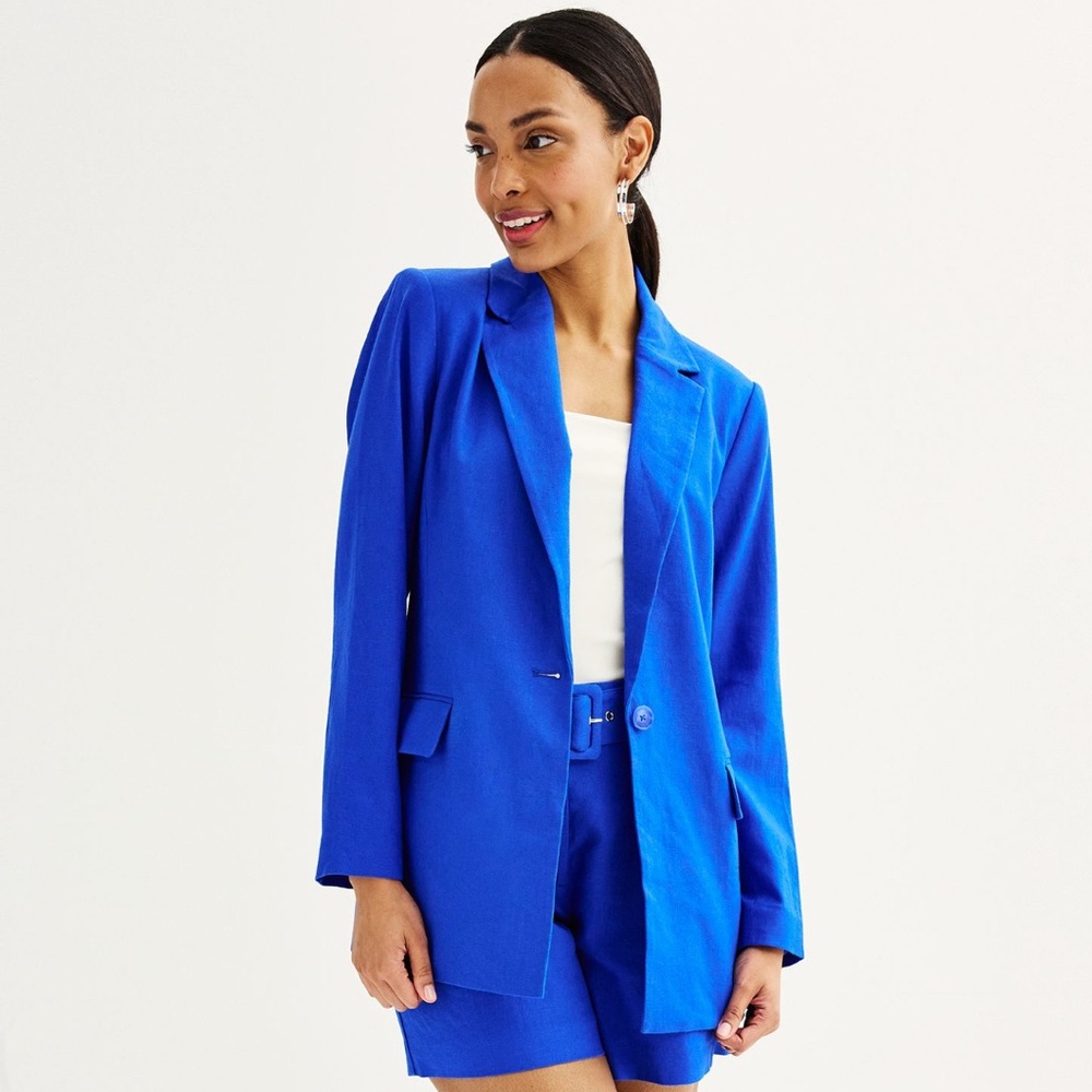Women’s Nine West Single-Button Longline Blazer Blue M